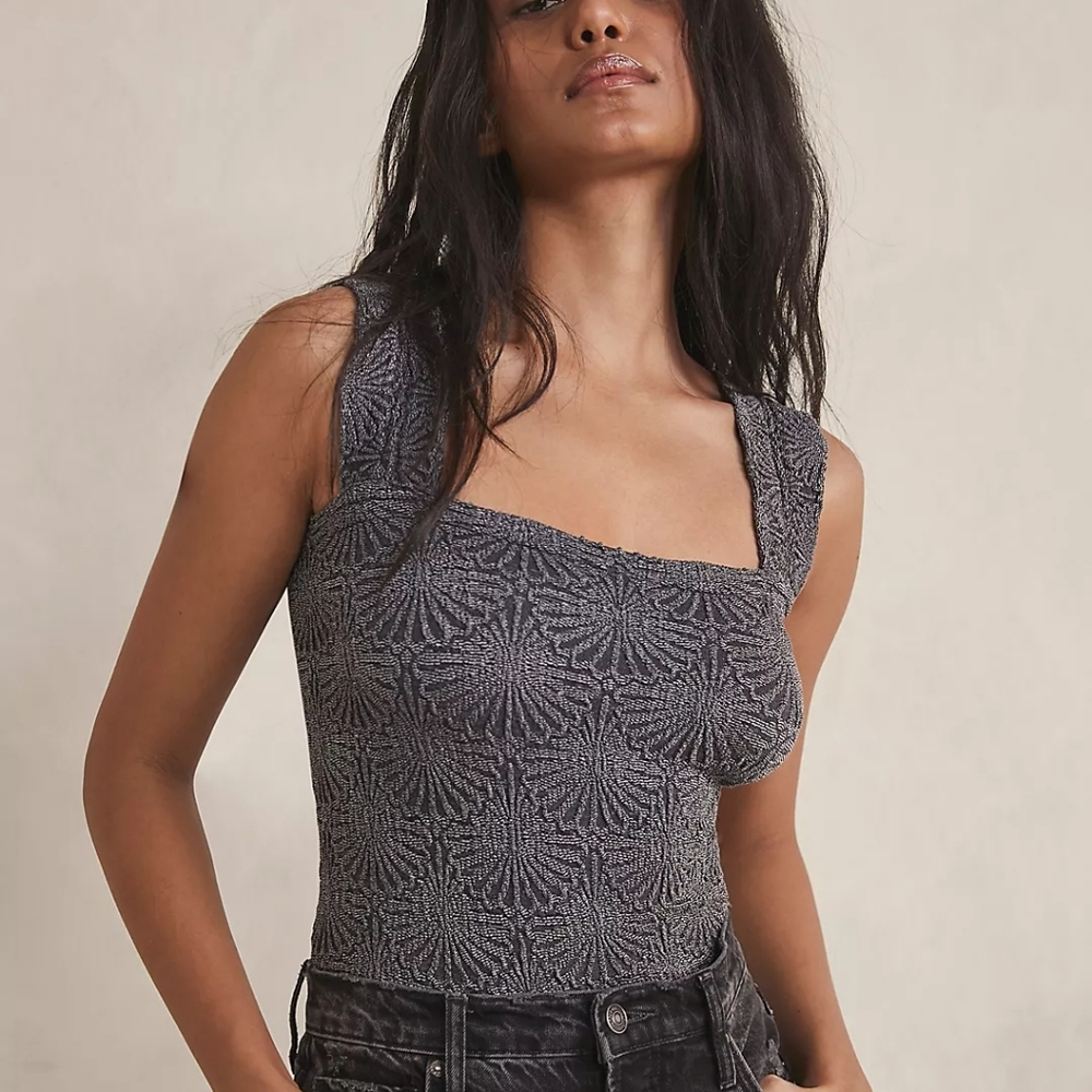 Free People Intimatley Slate Blue Textured Tank Size Xs